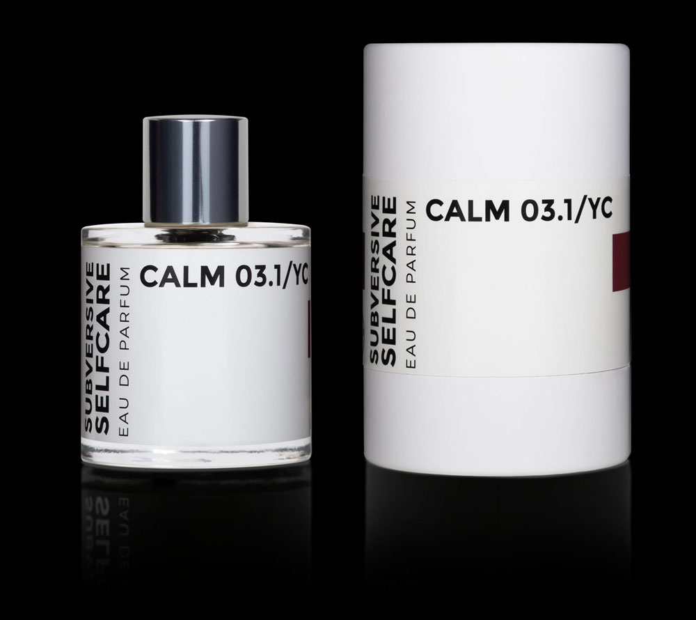 Atelier PMP Eau de Parfum Nischenduft Calm 03.1/YC, Flakon und Verpackung vor weißem Hintergrund. Produktabbildung.